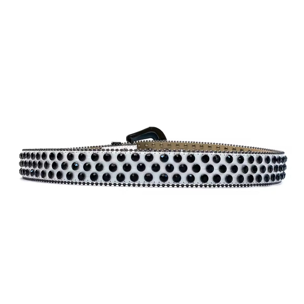 Black & White Crystal Rhinestone Western Belt with Black Buckle