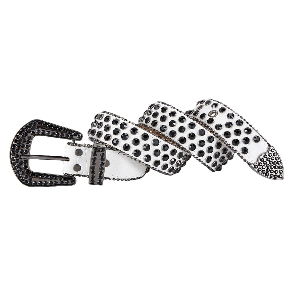 Black & White Crystal Rhinestone Western Belt with Black Buckle