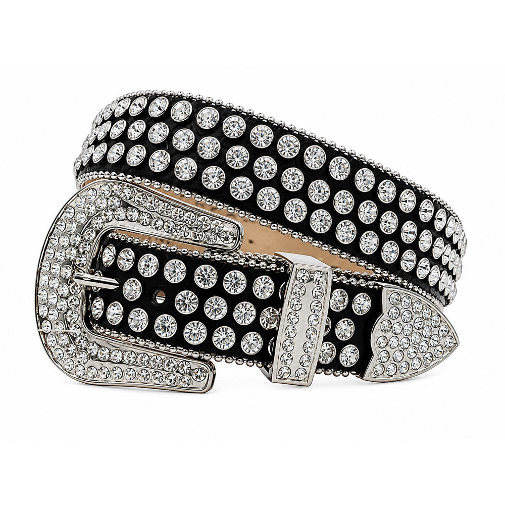 Black Rhinestone Western Belt with Clear Crystals - BLK-001 - image 1