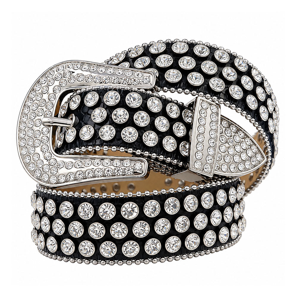 Black Rhinestone Western Belt with Clear Crystals - BLK-001 - image 2