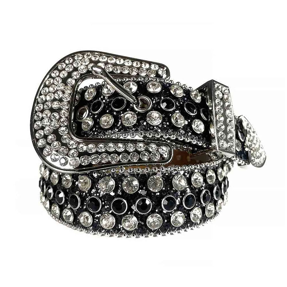 Black & Clear Rhinestone Belt, Gunmetal Buckle - BLK-003 - image 2