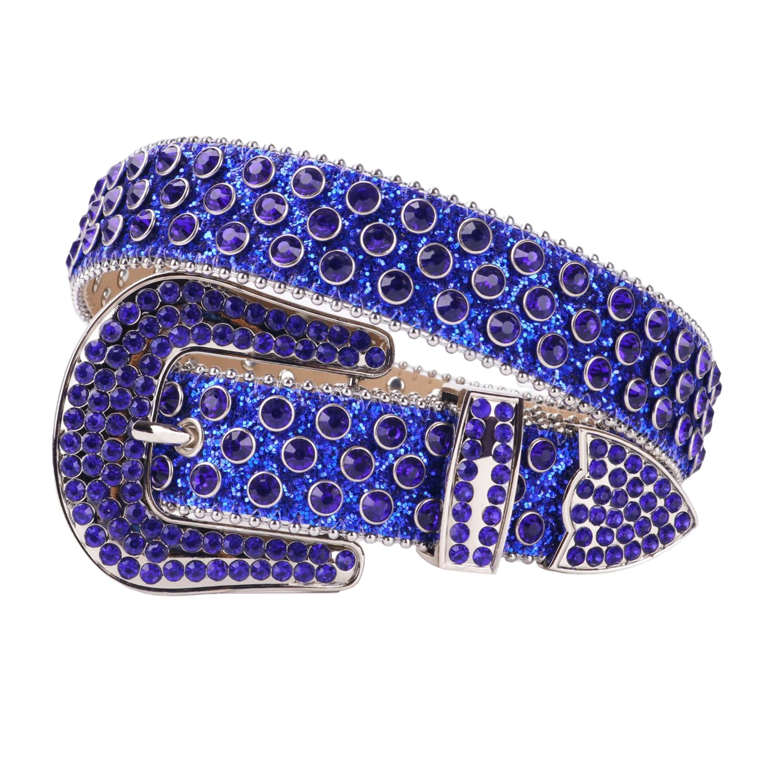 Royal Blue & Purple Crystal Rhinestone Western Belt with Silver Buckle