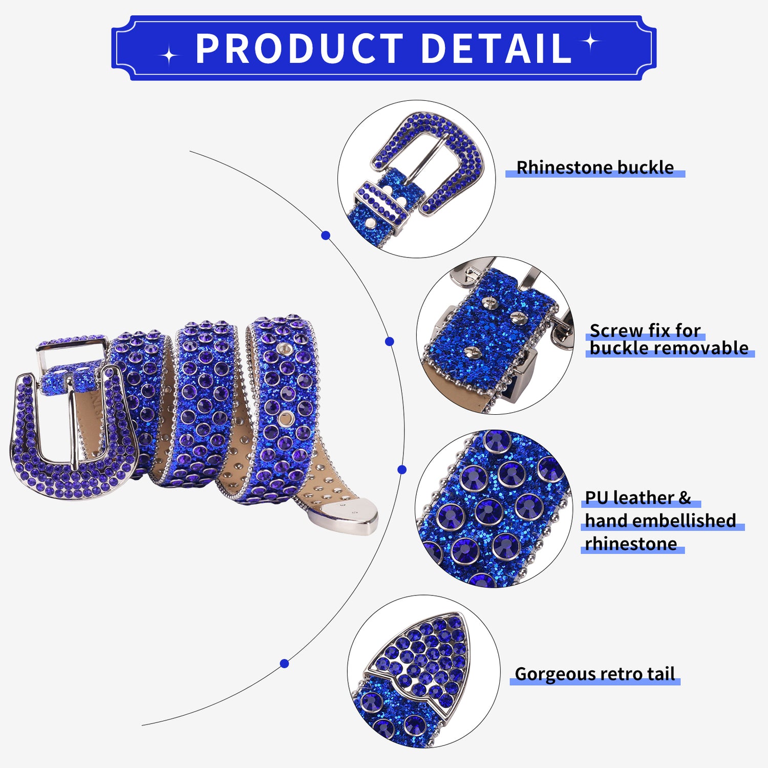 Royal Blue & Purple Crystal Rhinestone Western Belt with Silver Buckle