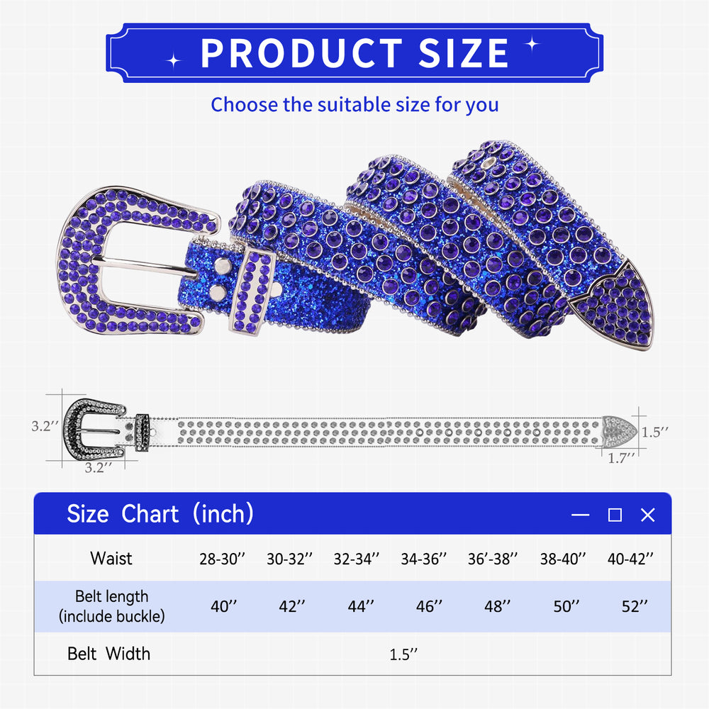 Royal Blue & Purple Crystal Rhinestone Western Belt with Silver Buckle