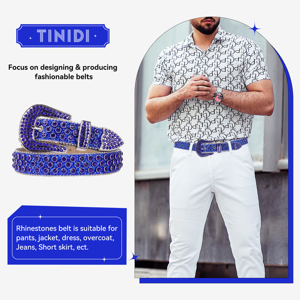 Royal Blue & Purple Crystal Rhinestone Western Belt with Silver Buckle