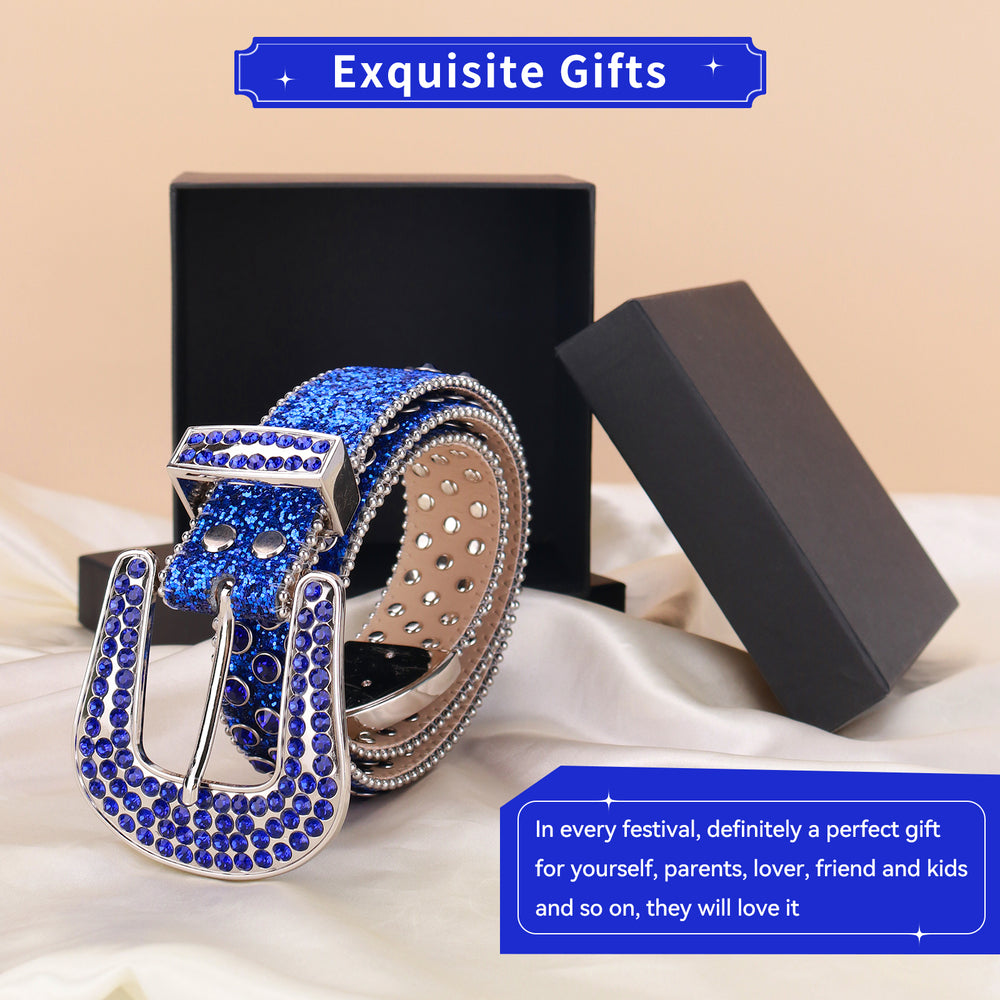 Royal Blue & Purple Crystal Rhinestone Western Belt with Silver Buckle
