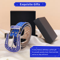 Royal Blue & Purple Crystal Rhinestone Western Belt with Silver Buckle