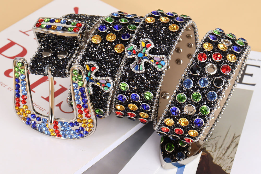 Rhinestone Belts USA Factory Direct Western Accessory Rhinestone Jewelry Belts Leather Alloy Buckle Customizable PU Belts
