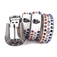 Red White & Blue Crystal Rhinestone Western Belt with Skull Buckle