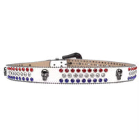 Red White & Blue Crystal Rhinestone Western Belt with Skull Buckle