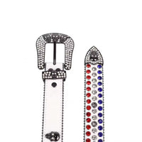 Red White & Blue Crystal Rhinestone Western Belt with Skull Buckle