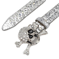 Skull Buckle Silver Glossy Strap With Crystal Encrusted Rhinestone Belt