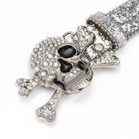 Skull Buckle Silver Glossy Strap With Crystal Encrusted Rhinestone Belt