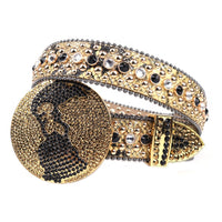 Gold & Black Crystal Rhinestone Western Belt with Globe Buckle