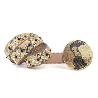 Gold & Black Crystal Rhinestone Western Belt with Globe Buckle