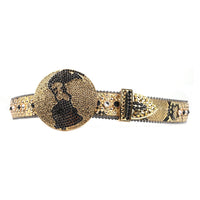 Gold & Black Crystal Rhinestone Western Belt with Globe Buckle