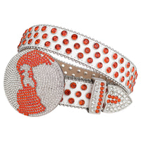 Orange & White Crystal Rhinestone Western Belt with Globe Buckle