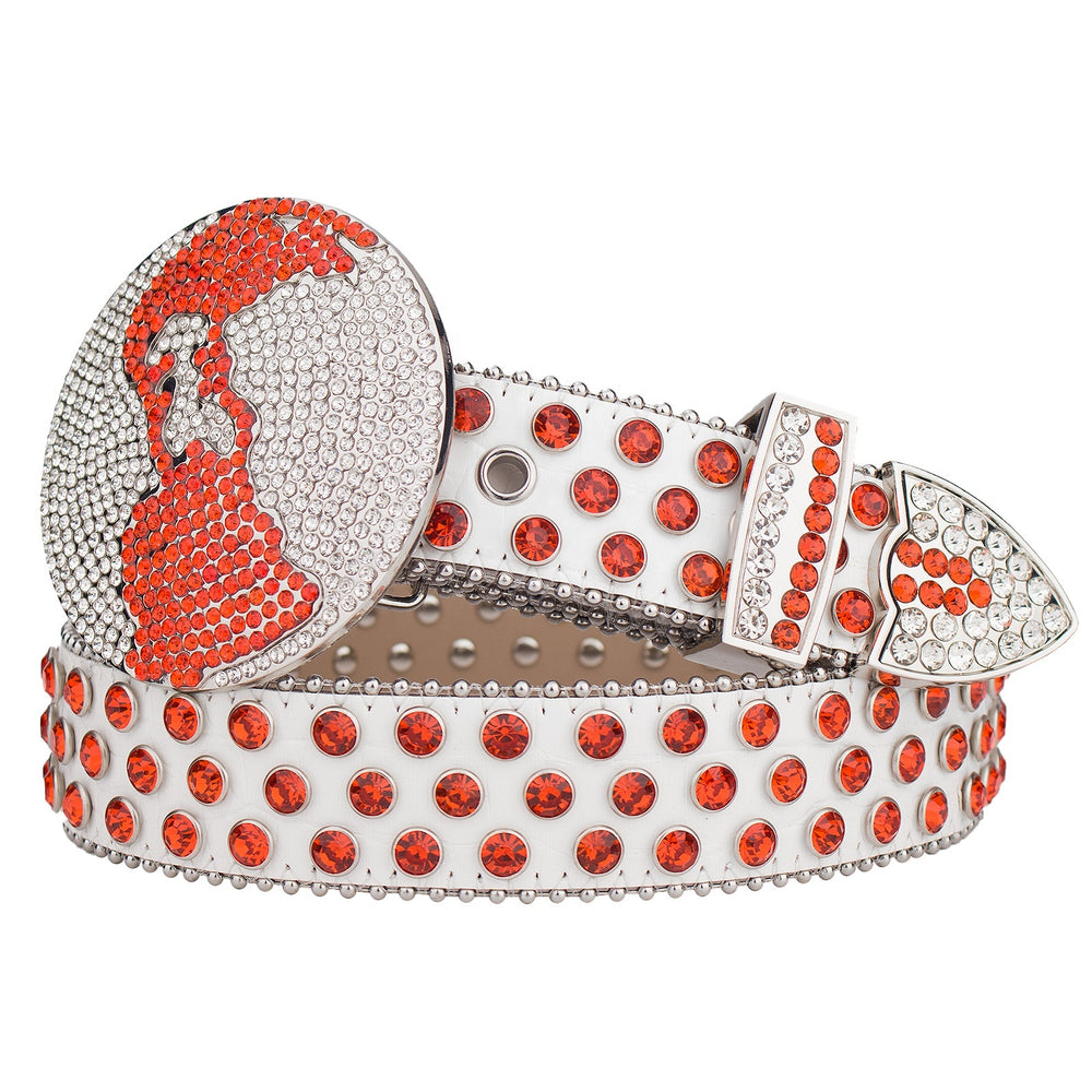 Orange & White Crystal Rhinestone Western Belt with Globe Buckle
