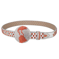 Orange & White Crystal Rhinestone Western Belt with Globe Buckle