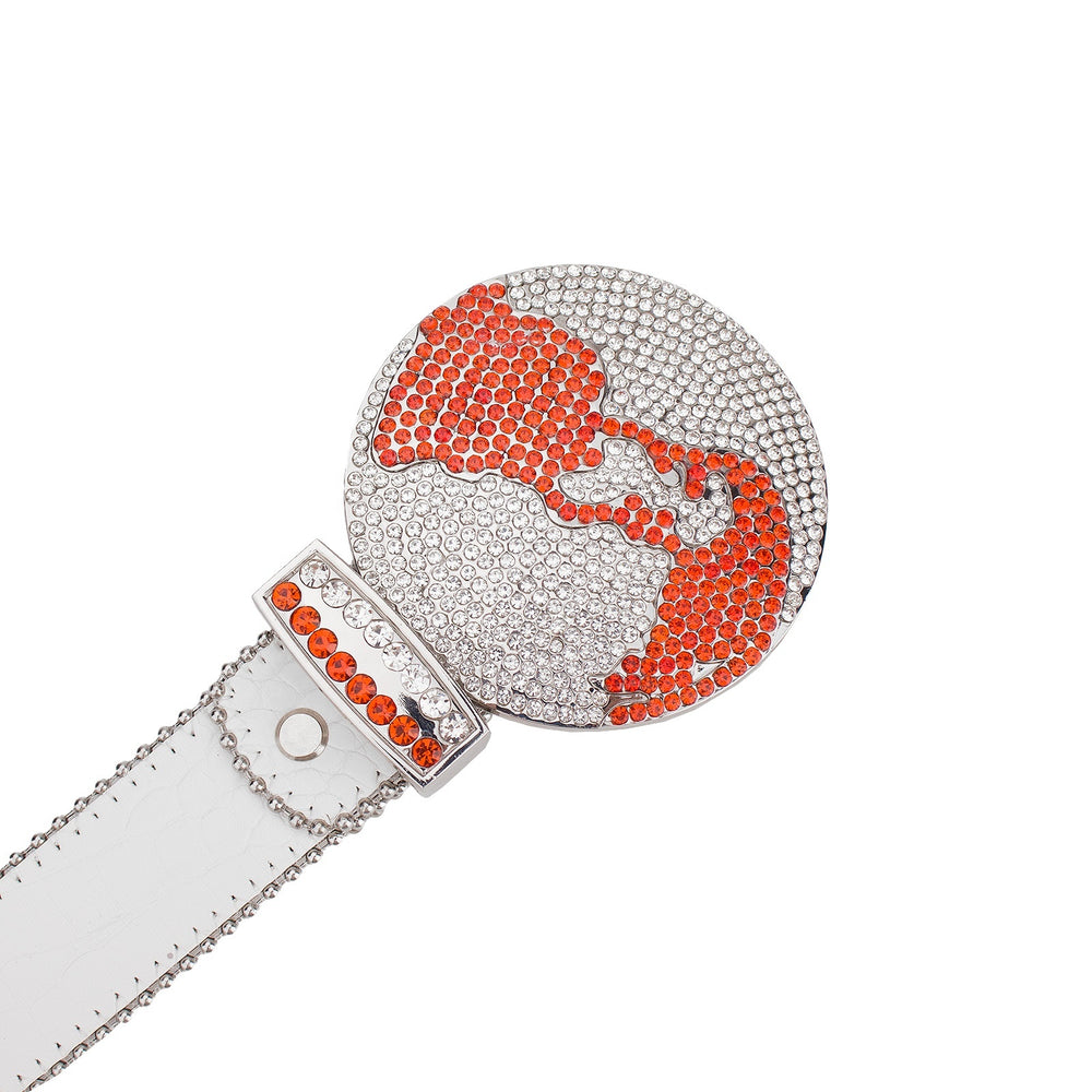 Orange & White Crystal Rhinestone Western Belt with Globe Buckle