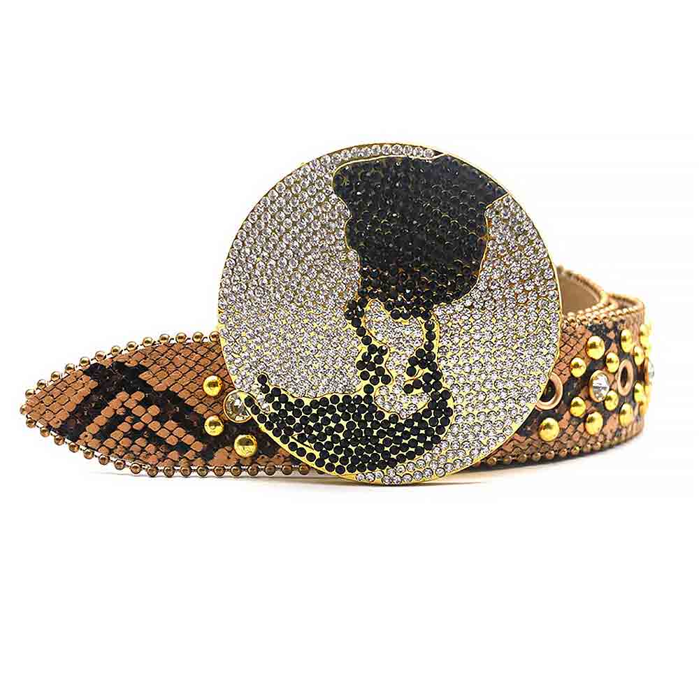 Globe Gold Matte Diamond Waist Belt With Gold & Transparent Rhinestones