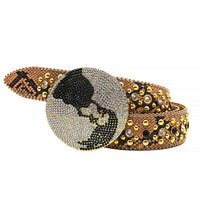 Globe Gold Matte Diamond Waist Belt With Gold & Transparent Rhinestones