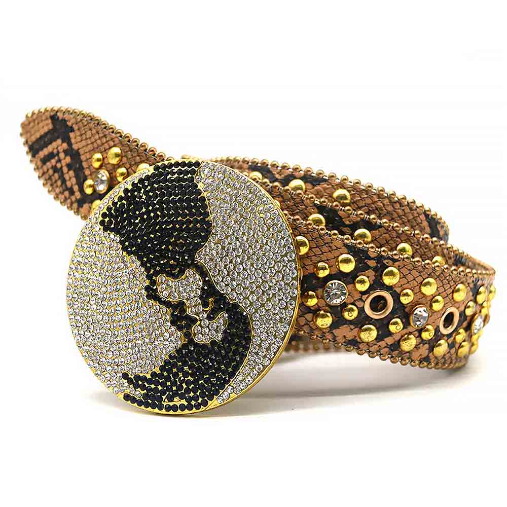 Globe Gold Matte Diamond Waist Belt With Gold & Transparent Rhinestones