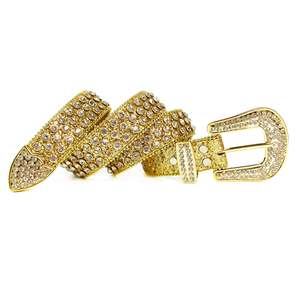 Gold Wave Buckle Crystal Rhinestone Western Belt