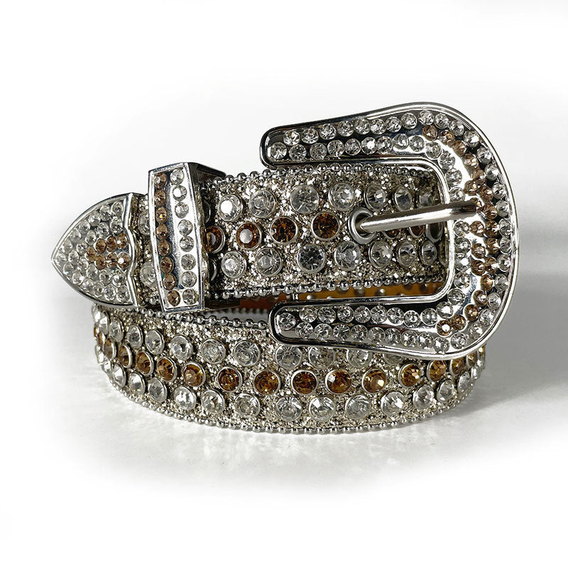 Full-Studded Crystal Rhinestone Western Belt with 3-Piece Silver Buckle
