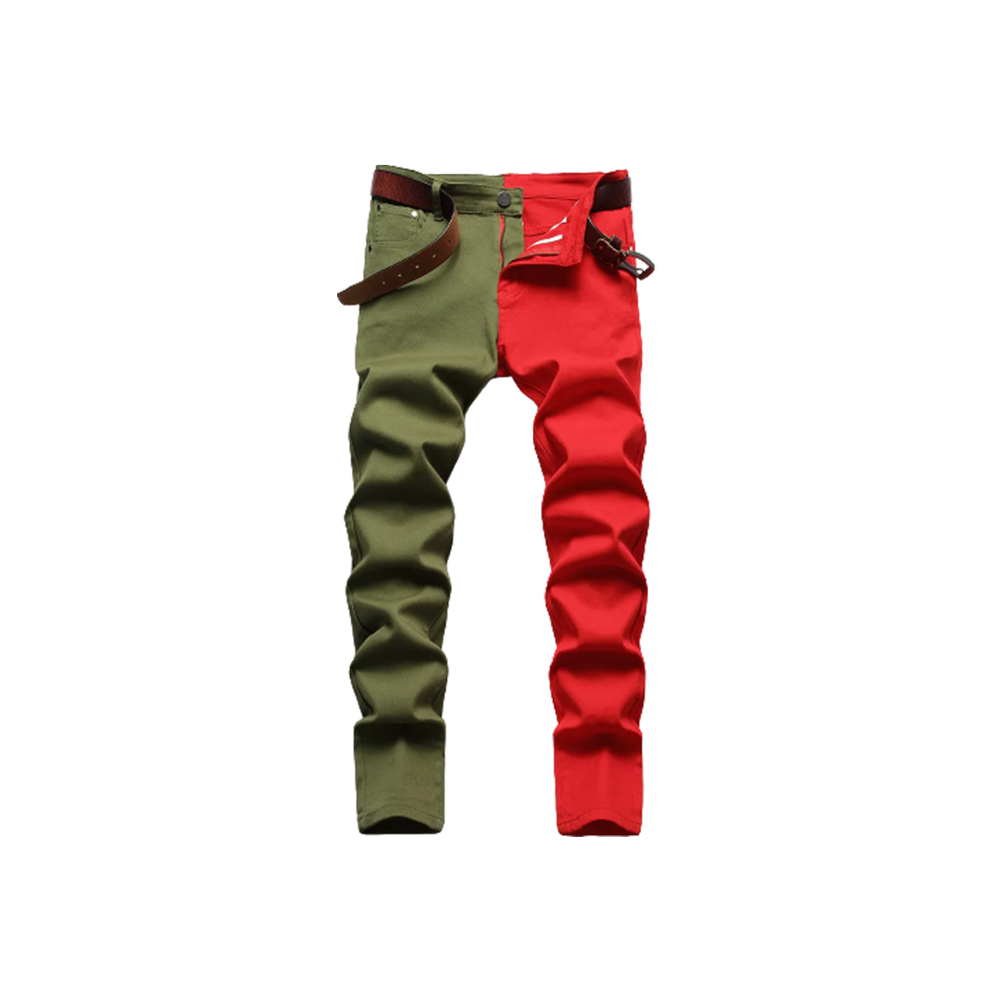 Men's Two Contrast Colors Spliced Denim Pants