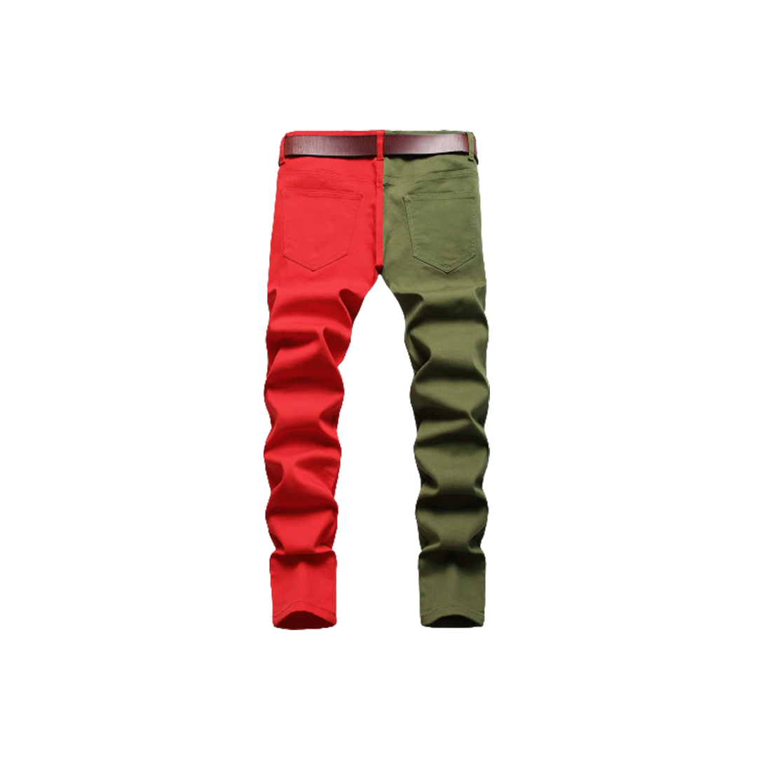 Men's Two Contrast Colors Spliced Denim Pants