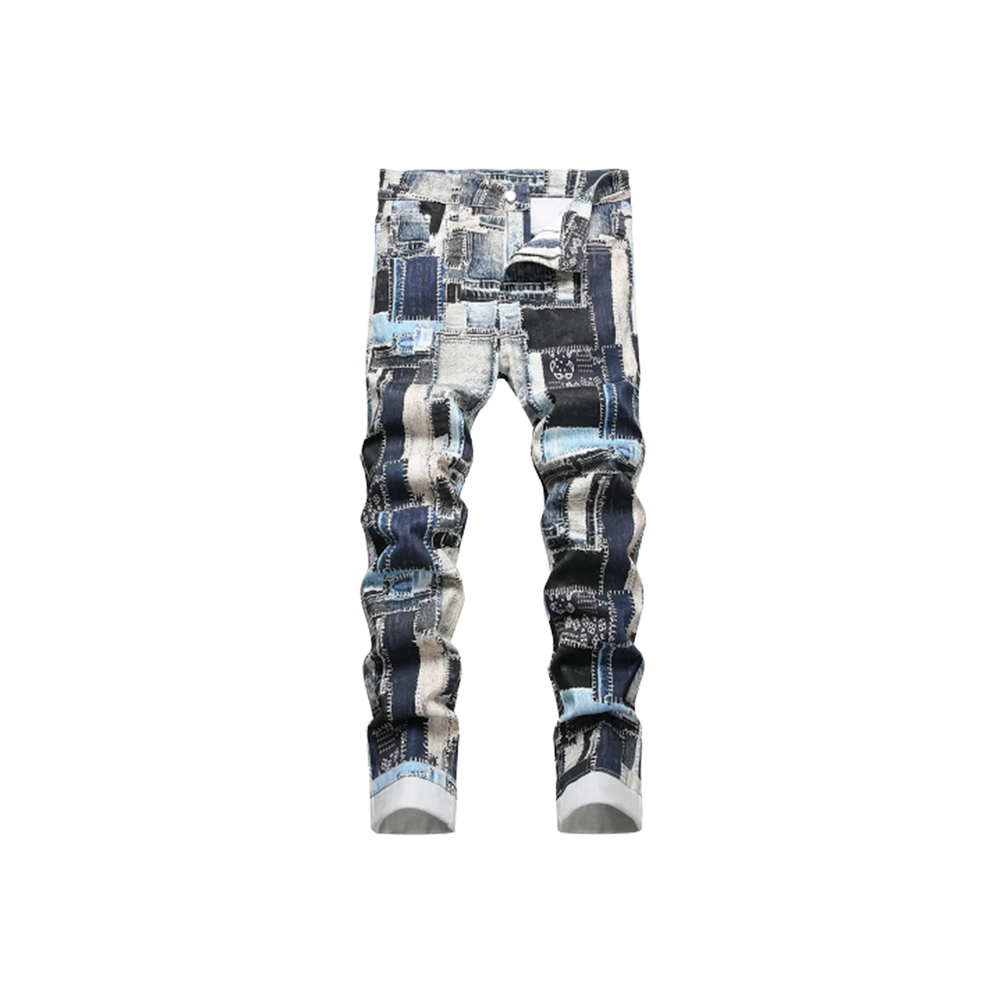 Men's Painted Color-Block Slim Jeans