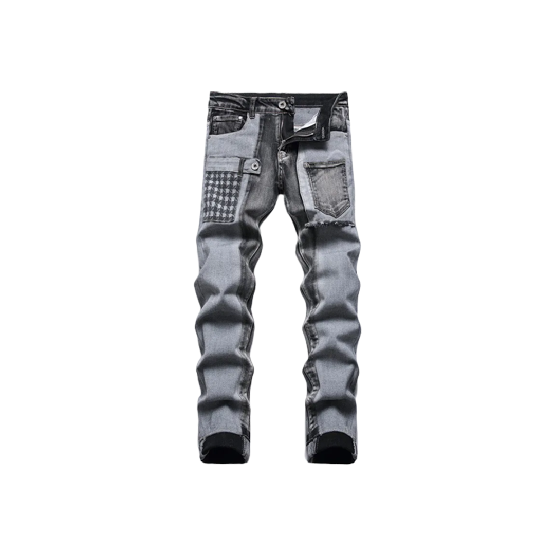 Men's Pieced Design Spliced Pockets Denim Pants