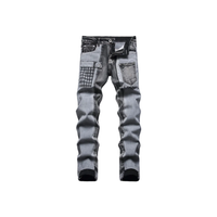 Men's Pieced Design Spliced Pockets Denim Pants