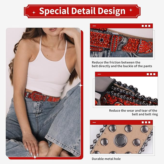 Red Strap With Red Embellished Rhinestone BB Belt with Silver Red Buckle