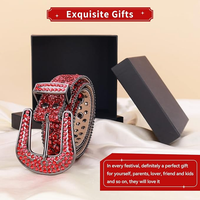 Red Strap With Red Embellished Rhinestone BB Belt with Silver Red Buckle