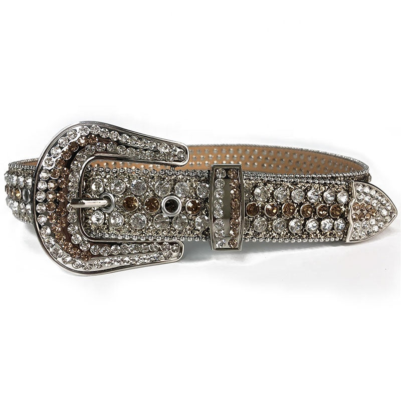 Full-Studded Crystal Rhinestone Western Belt with 3-Piece Silver Buckle