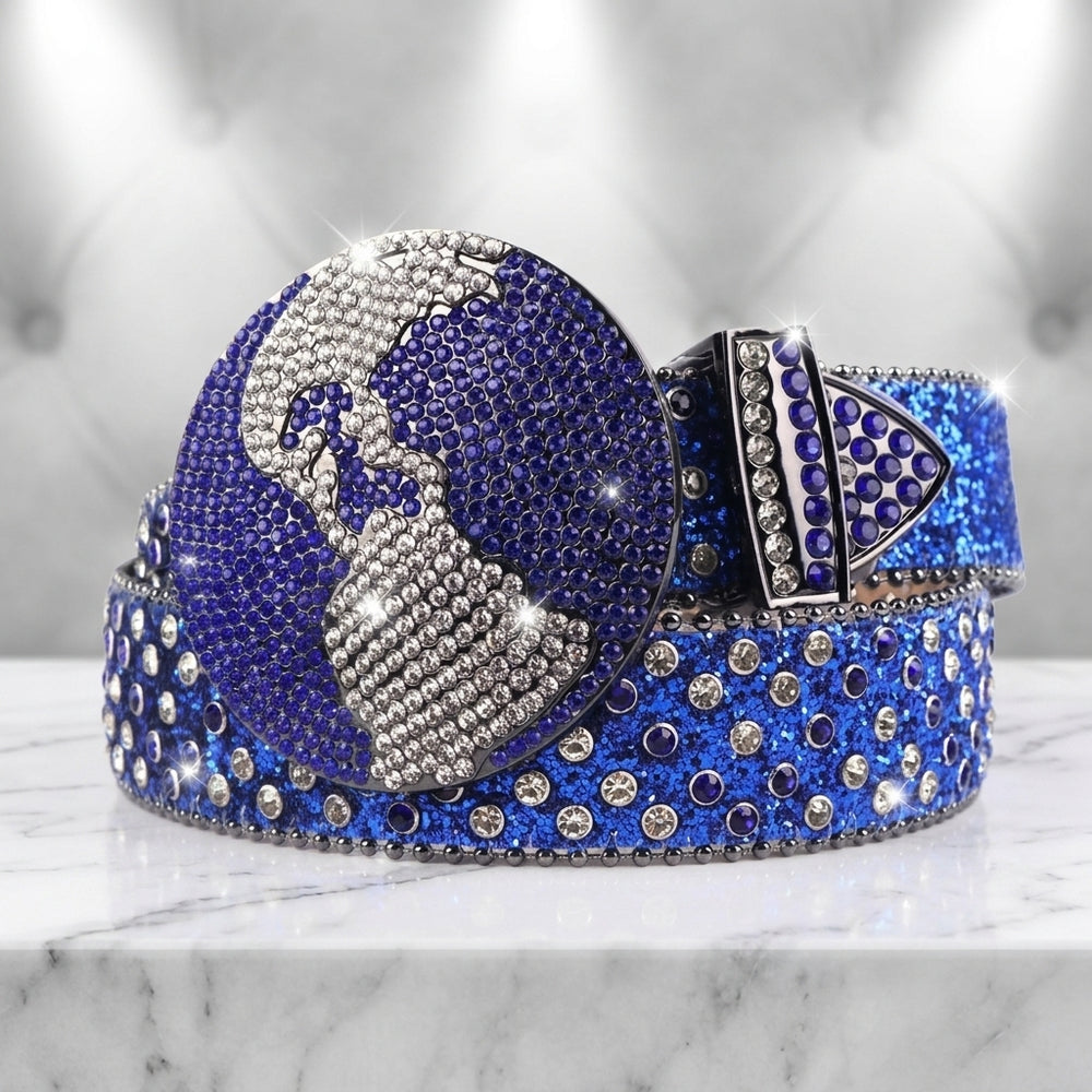 Navy Globe Crystal Rhinestone Western Belt