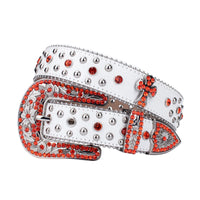 White & Orange Cross Crystal Rhinestone Western Belt