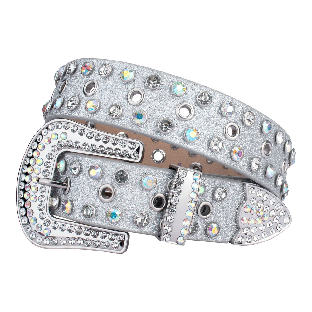 Grommet Silver Crystal Rhinestone Western Belt