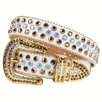 White & Gold Crystal Rhinestone Western Belt