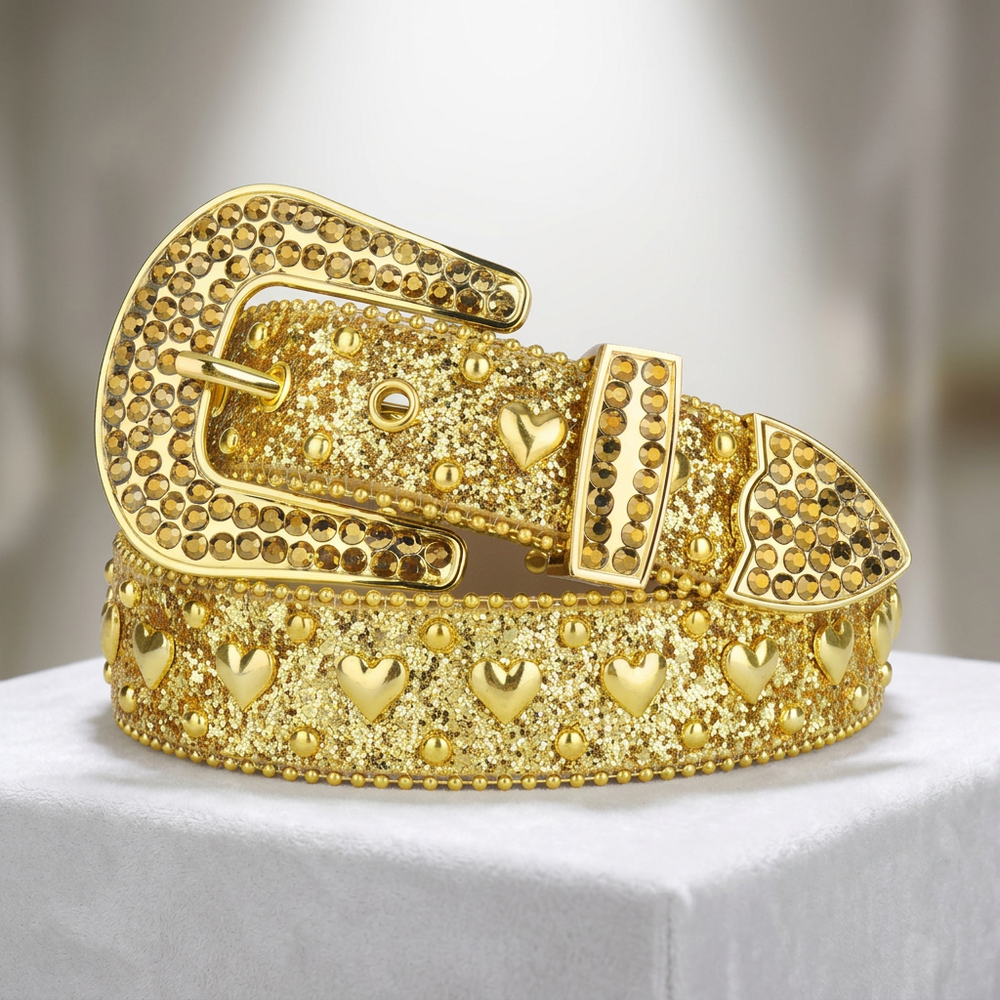 Gold Heart Crystal Rhinestone Western Belt