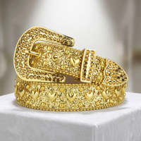 Gold Heart Crystal Rhinestone Western Belt