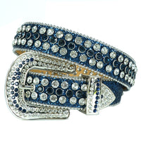 Beaded-Trim Crystal Rhinestone Western Belt with Silver Buckle
