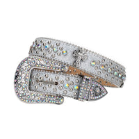 Silver Cross Nail-Studded Crystal Rhinestone Western Belt