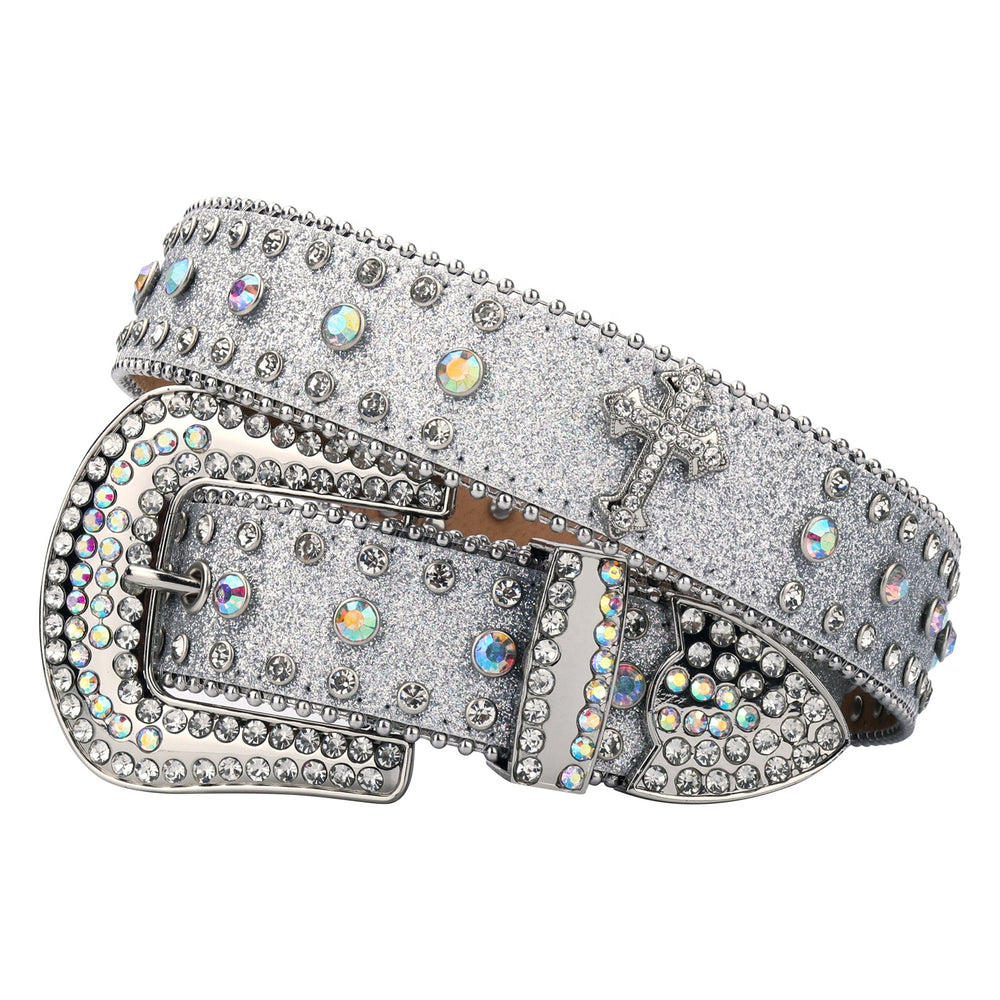 Silver Cross Crystal Rhinestone Western Belt