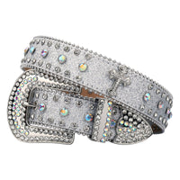 Silver Cross Crystal Rhinestone Western Belt
