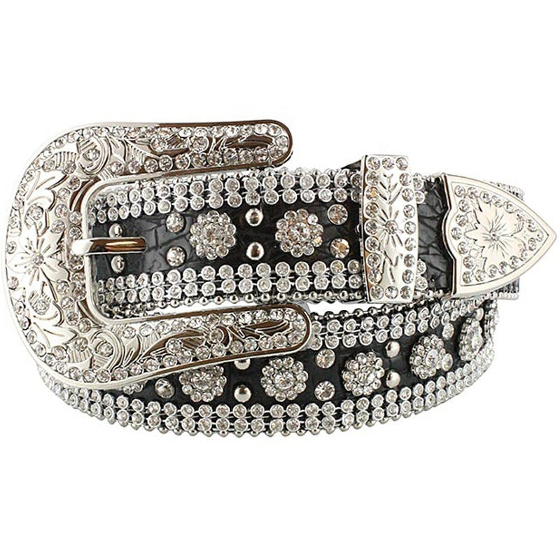 Floral Concho Engraved Silver Western Belt