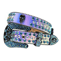 Skull Concho Crystal Rhinestone Western Belt with Double Buckle