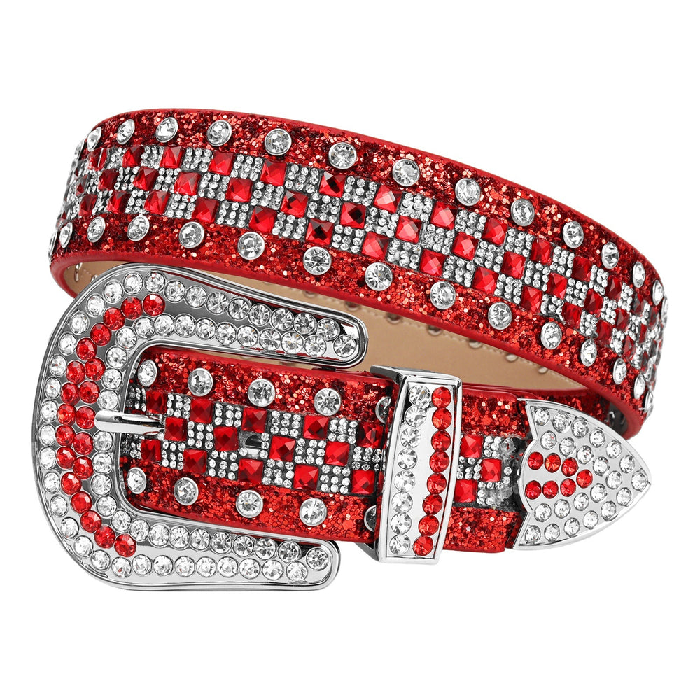 Checkerboard Red Crystal Rhinestone Western Belt